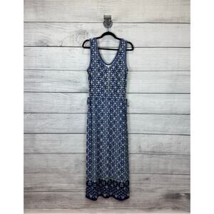 Max Studio Women's Blue & Yellow Print Sleeveless Waisted Maxi Dress Size Medium